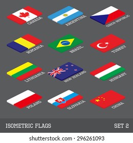 Set of 12 flat isometric vector flags