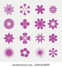 Set of 12 Flat, Vivid Purple Geometric Shapes
