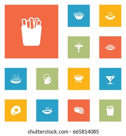 Set Of 12 Food Icons Set.Collection Of Frankfurter, Mexican Food, Lettuce And Other Elements.