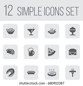 Set Of 12 Food Icons Set.Collection Of Burger, Ale, Beefsteak And Other Elements.