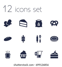 Set Of 12 Food Icons Set.Collection Of Potholders, Pastry, Whisk And Other Elements.
