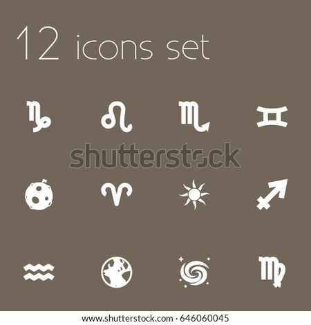 Set Of 12 Galaxy Icons Set. Collection Of Lunar, Virgin, Ram And Other Elements.