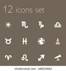 Set Of 12 Galaxy Icons Set.Collection Of Earth Planet, Fishes, Solar And Other Elements.