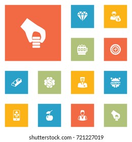 Set Of 12 Gambling Icons Set.Collection Of Brilliant, Win, Investment And Other Elements.