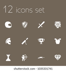Set of 12 game icons set. Collection of victory, gladiator, crystal and other elements.