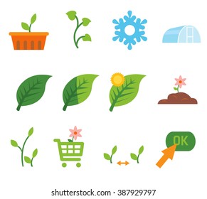 Set of 12 gardening flat icons for websites and online stores of plants and gardening