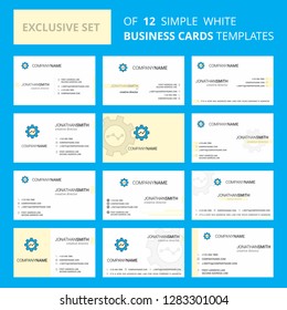 Set of 12 Gear setting  Creative Busienss Card Template. Editable Creative logo and Visiting card background