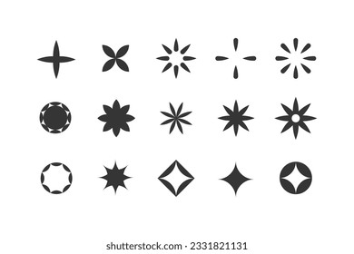 Set of 12 geometric shape. Cute linear design sign. Modern abstract linear element of style and graphic geometric figure.