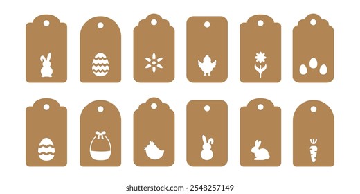 Set of 12 gift or price Easter tags shapes. Vector templates for cutting. Craft paper and cardboard discount label cut files