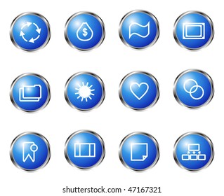 Set of 12 glossy web icons (set 9). Blue color.