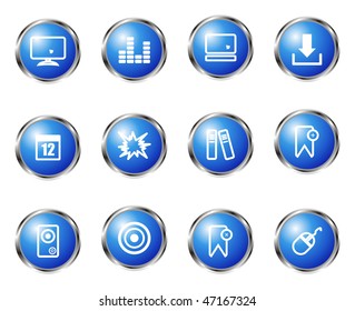 Set of 12 glossy web icons (set 10). Blue color.