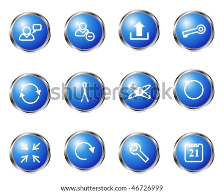 Set of 12 glossy web icons (set 7). Blue color.