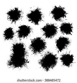 Set of 12 grunge black abstract textured blots vector shapes. Vector design grunge elements. Vector abstract background. Vector abstract shapes. Vintage vector stains. Retro vector shapes.