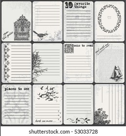 Set Of 12 Grunge Black And White Journal Cards