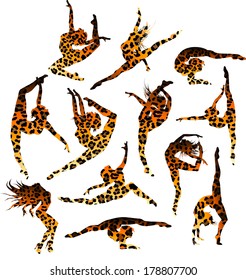 Set of 12 gymnast's silhouettes in leopard print