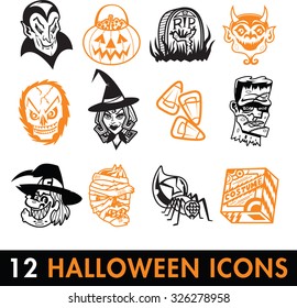 Set of 12 Halloween Vector Icons