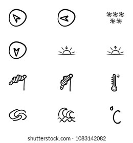 Set of 12 hand drawn cartoon weather icon set on white background