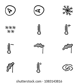 Set of 12 hand drawn cartoon weather icon set on white background