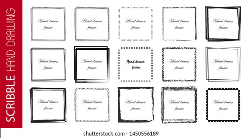 Set of 12 Hand Drawn Scribble square, vector logo design elements. Vector illustration on white background
