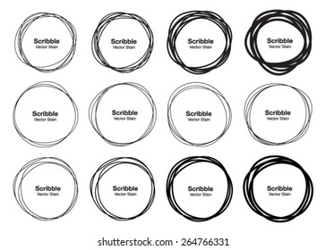 Set Of 12 Hand Drawn Scribble Circles, Vector Logo Design Elements