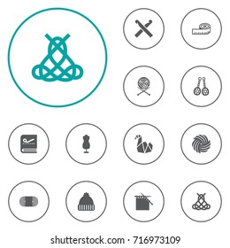 Set Of 12 Handmade Icons Set.Collection Of Knitting, Dummy, Decoration And Other Elements.