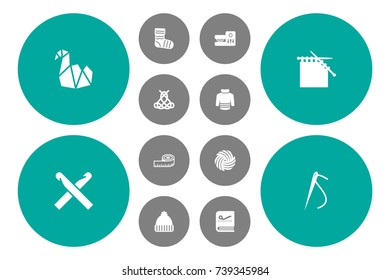 Set Of 12 Handmade Icons Set.Collection Of Knitting, Knitting Machine, Decoration And Other Elements.