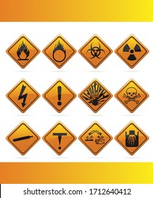 Set of 12 hazard sign and symbols 