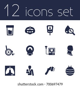 Set Of 12 Healthy Icons Set.Collection Of Pilates, Diabet, Sonogram And Other Elements.