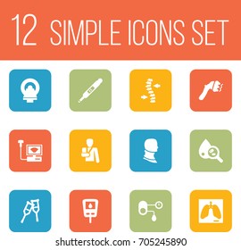 Set Of 12 Healthy Icons Set.Collection Of Sonogram, Broken Neck, Pregnancy And Other Elements.