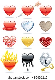 Set of 12 heart icons. 