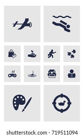Set Of 12 Hobbie Icons Set.Collection Of Drawing, Flying, Plant And Other Elements.