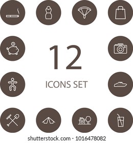 Set of 12 hobby icons line style set. Collection of accumulating, village, fashion and other elements.