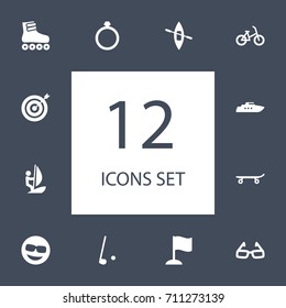 Set Of 12 Hobby Icons Set.Collection Of Jewellery, Sport, Education And Other Elements.