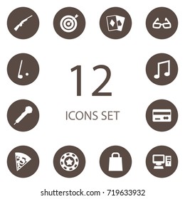 Set Of 12 Hobby Icons Set.Collection Of Personal Computer, Dart, Melody And Other Elements.