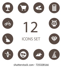 Set Of 12 Hobby Icons Set.Collection Of Diamond, Peak, Tobacco And Other Elements.
