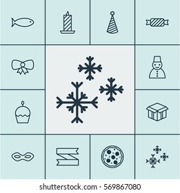 Set Of 12 Holiday Icons. Includes Butterfly Knot, Fishing, Birthday Cake And Other Symbols. Beautiful Design Elements.