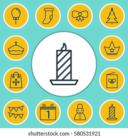 Set Of 12 Holiday Icons. Includes Flan, Decorated Tree, Butterfly Knot And Other Symbols. Beautiful Design Elements.
