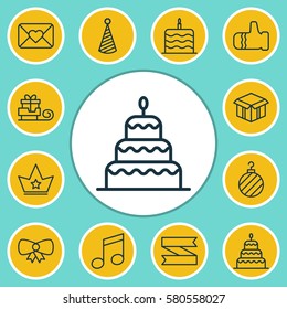 Set Of 12 Holiday Icons. Includes Dessert, Blank Ribbon, Toboggan And Other Symbols. Beautiful Design Elements.