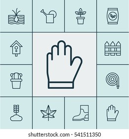 Set Of 12 Holticulture Icons. Includes Flowerpot, Cereal, Growing Plant And Other Symbols. Beautiful Design Elements.