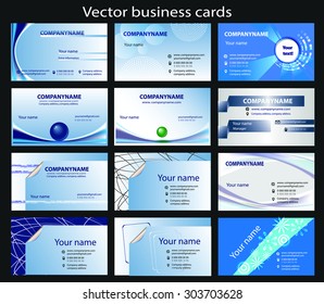 Set of 12 horizontal vector business cards templates, print size 2" x 3.5",bleed size 2.25" x 3.75, CMYK color mode. Vector illustration, eps10.