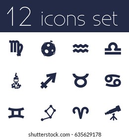 Set Of 12 Horoscope Icons Set.Collection Of Twins, Bull, Augur And Other Elements.