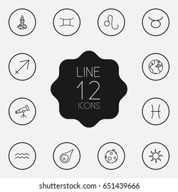 Set Of 12 Horoscope Outline Icons Set.Collection Of Asteroid, Aqurius, Pisces And Other Elements.