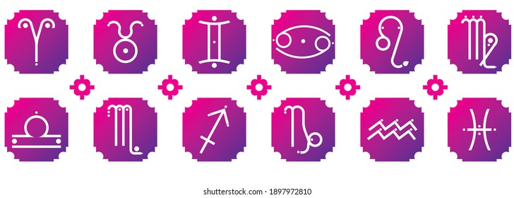 Set of 12 horoscope zodiac signs, zodiac signs, astrology symbols. Vector illustration