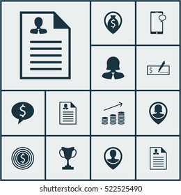 Set Of 12 Hr Icons. Can Be Used For Web, Mobile, UI And Infographic Design. Includes Elements Such As Success, Goal, Map And More.