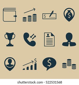Set Of 12 Hr Icons. Can Be Used For Web, Mobile, UI And Infographic Design. Includes Elements Such As Discussion, Map, Cash And More.