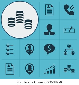 Set Of 12 Hr Icons. Can Be Used For Web, Mobile, UI And Infographic Design. Includes Elements Such As Employee, Money, Call And More.