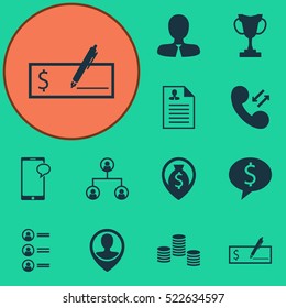 Set Of 12 Hr Icons. Can Be Used For Web, Mobile, UI And Infographic Design. Includes Elements Such As Cellular, Mobile, Coins And More.