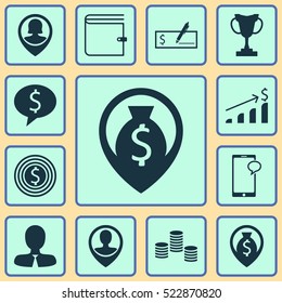 Set Of 12 Hr Icons. Can Be Used For Web, Mobile, UI And Infographic Design. Includes Elements Such As Map, Bank, Wallet And More.