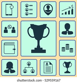 Set Of 12 Hr Icons. Can Be Used For Web, Mobile, UI And Infographic Design. Includes Elements Such As Phone Conference, Job Applicants, Successful Investment And More.
