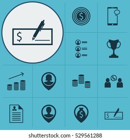 Set Of 12 Hr Icons. Can Be Used For Web, Mobile, UI And Infographic Design. Includes Elements Such As Messaging, Bank Payment, Coins Growth And More.